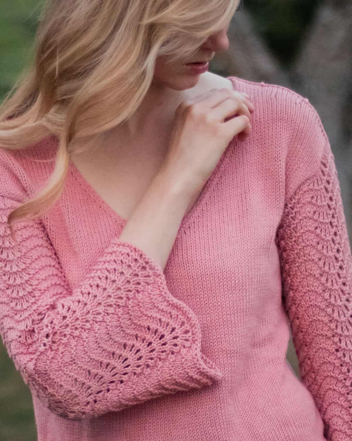 aria sweater detail image showing the lace on the sleeves