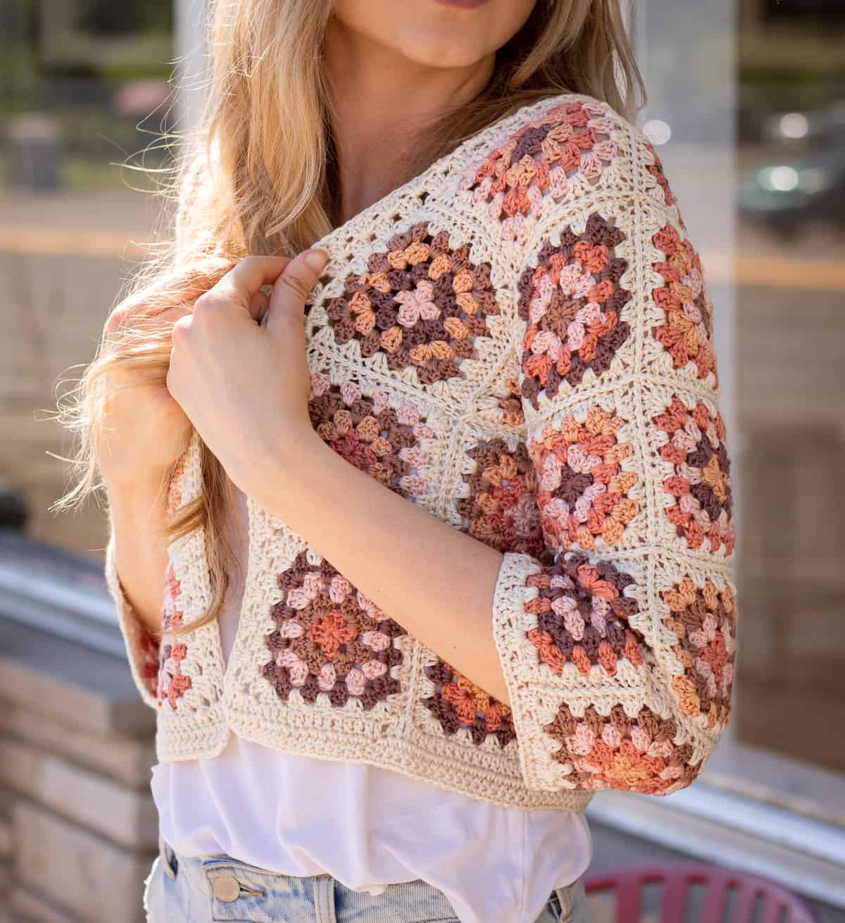 Glik's Granny Square Crochet Cropped Cardigan