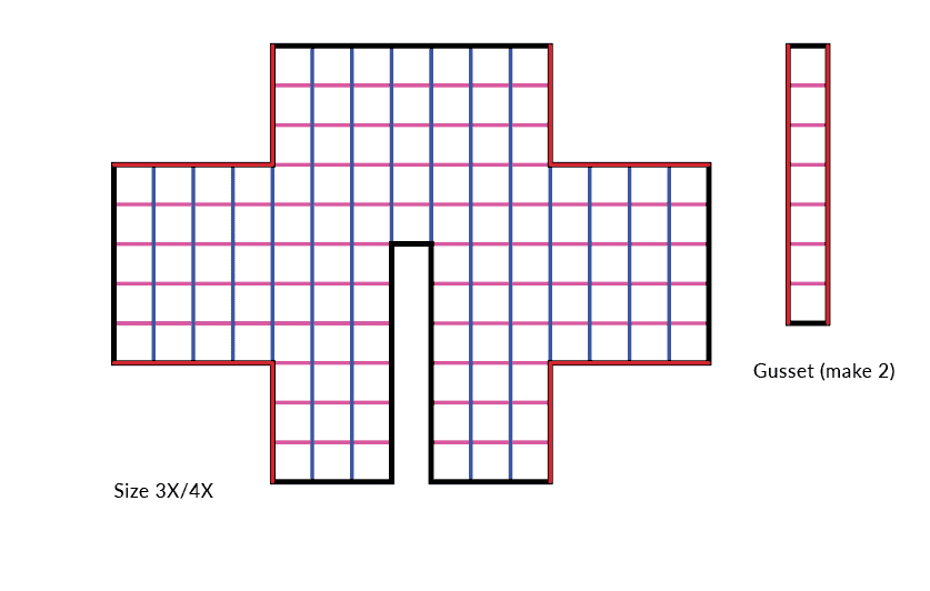 Granny Square Cardigan assembly diagram size 3X/4X