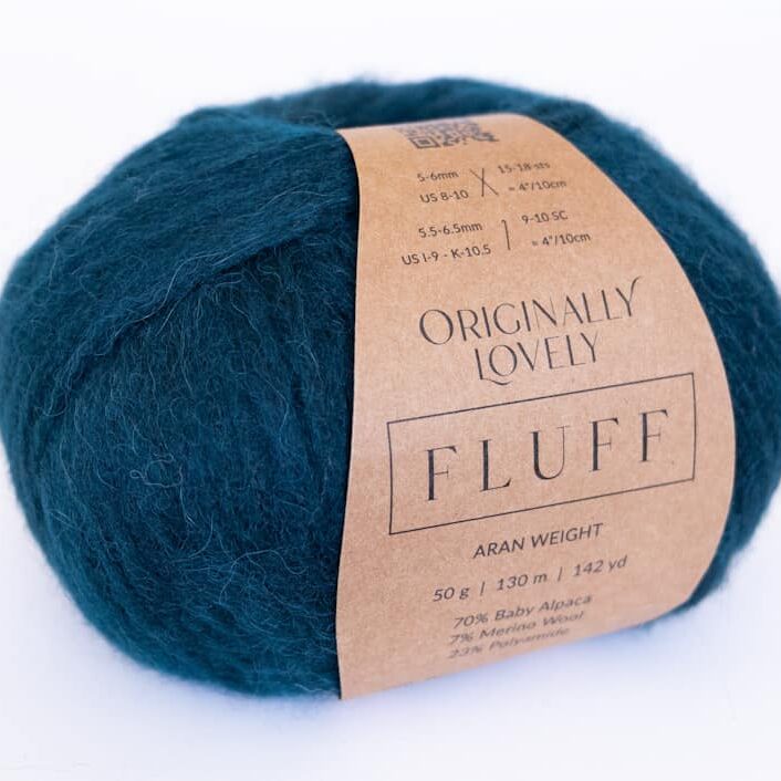 Fluff yarn shown in the color Peacock